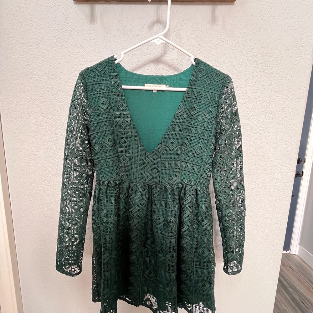 Little White Lies Elegant Green Lace Long Sleeve Dress